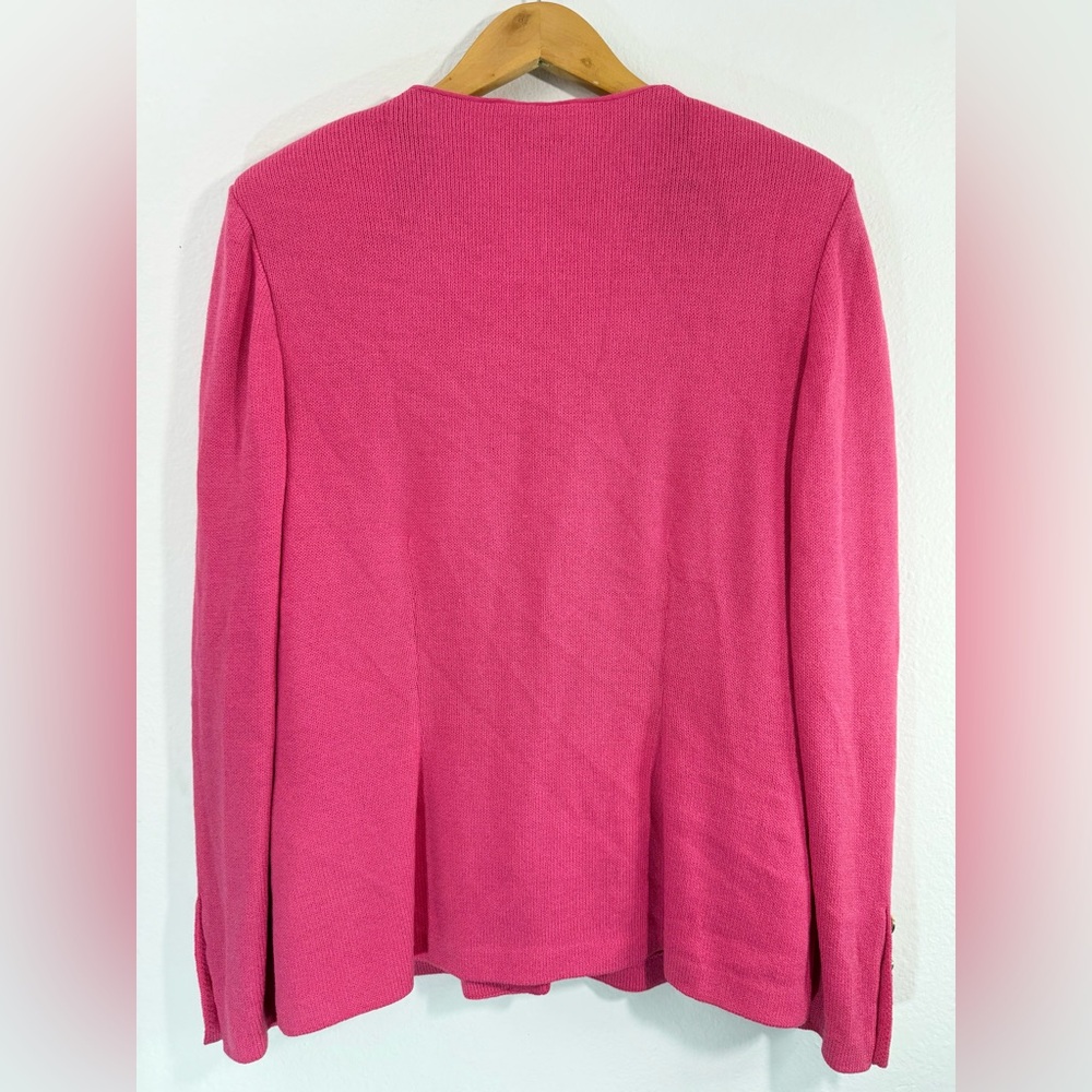Vintage Rare St. John Pink Knit V-Neck Blazer Jacket Sz 12 Gold-Pink Buttons - Picture 2 of 9